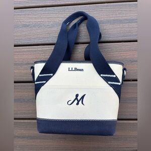 LL Bean Insulated Canvas Lunch Cooler Tote Bag Navy Blue. EUC